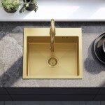 REA - Ocelový dřez Leo 50 BRUSH GOLD s kuchyňskou baterií KPL-96004