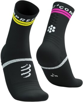 Kompresní běžecké ponožky Compressport Pro Marathon Socks V2.0 - Black/Safe Yellow/Neo Pink Velikost: EU 45-48