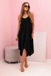 Women's dress with straps flared with an asymmetrical hem černý UNI