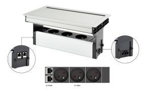 Versalogic VersaFlap Mono 2.0 elektrická zásuvka 3x 230V, FR, RJ45, eloxovaný hliník (497043)
