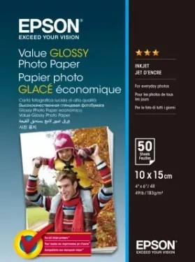 EPSON Value Glossy Photo Paper 10x15 / Fotopapír / Lesklý / 183 g/m2 / 50 listů (C13S400038)