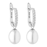 Stříbrné náušnice s bílou řiční perlou Clorinda, stříbro 925/1000, Bílá