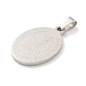 Přívěsek z nerezové oceli - placička se sv. Kryštofem - různé varianty - 27 x 18 x 2 mm - 1 ks Barva: Platinová