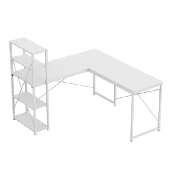 Mark Adler Leader 5.9 bílá / Pracovní rohový stůl / s policemi / výška 75 cm (MA-LEADER 5.9 WHITE)