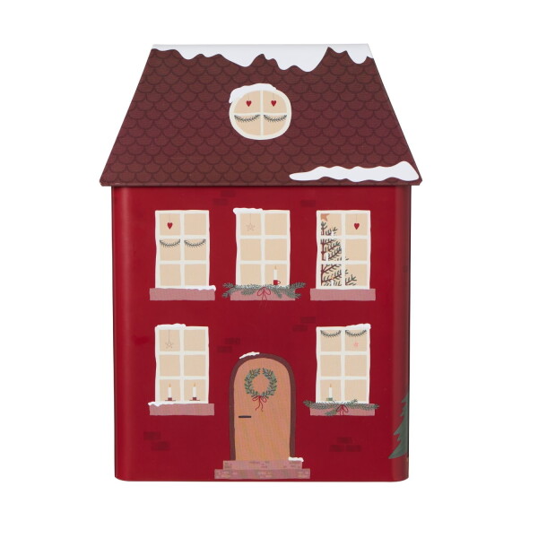 Ib Laursen Plechová dóza Christmas House, červená barva, kov