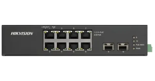 Hikvision DS-3T0510HP-E/HS / Switch / průmyslový / 8x Gb PoE (2x Hi-PoE) / 2x Gb SFP / 110W (DS-3T0510HP-E/HS)