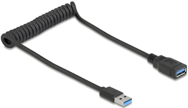 Delock USB-A (M) - USB-A (F) 0,6 m černá / Prodlužovací kabel / Spirálový / USB 5 Gbps (90367)
