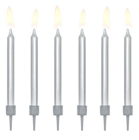PartyDeco Svíčky stříbrné 6 cm 6 ks
