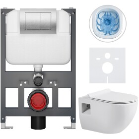 CERANO - Kompletní WC set Basic/Dure - bílá lesklá - WC tlačítko Maxio/Stříbrná - závěsné - nízký modul - předstěnová instalace - 51x35 CER-8050BD85923