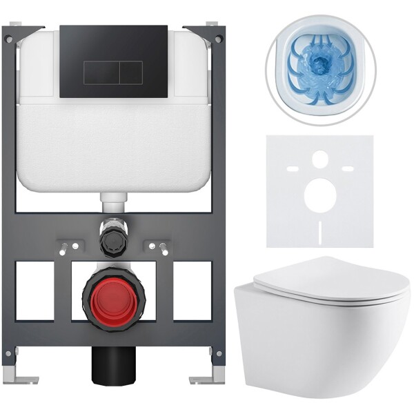 CERANO - Kompletní WC set Basic/Cesso - bílá matná - WC tlačítko Modulo/Černá - závěsné - nízký modul - předstěnová instalace - 49x36 CER-8050BD86279