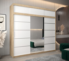 Šatní skříň Abi V2 s nástavcem Barva korpusu: Dub Sonoma, Rozměry: 250 cm, Dveře: Bílá