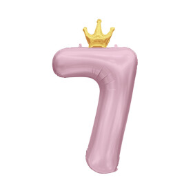 Balónek fóliový 82 cm světle růžový s korunkou číslo 7 - Albi