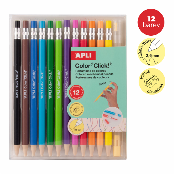 APLI pastelky stiskací - Color Click, 12 ks, blistr, mix barev