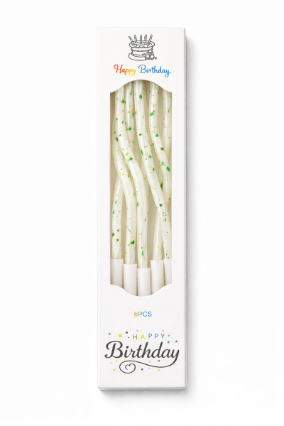 Dortové svíčky zakroucené bílo-zelené 6ks