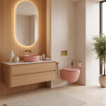 REA - Sada: Závěsná WC mísa + Umyvadlo na desku Duo Sweet Pink Matt KPL-K3001