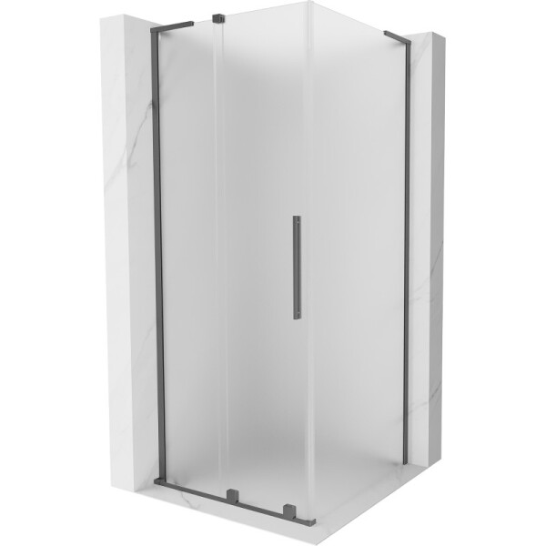 MEXEN/S - Velar L sprchový kout, posuvné dveře 90 x 90, dekor, grafit metal 871-090-090-33-95