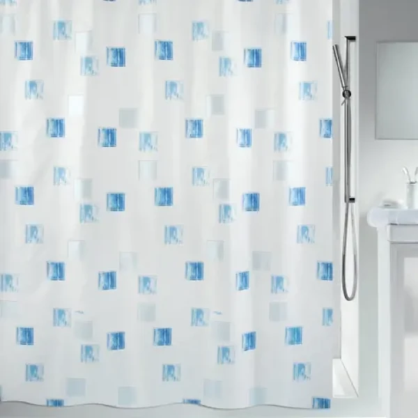 Spirella MILANO sprchový závěs motiv čtverců 120 x 200 cm bílo-modrý / polyester (7610583011855)