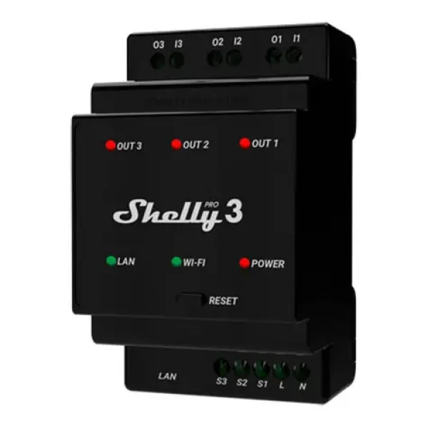 Shelly Pro 3 spínací modul na DIN lištu