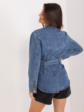 Tmavě modrá dámská džínová bunda páskem