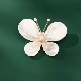 Luxusní perleťová brož ve tvaru motýla s pravými perlami, Zlatá
