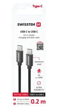 Swissten Textile černá / Datový kabel / USB-C na USB-C / 0,2 m (71527208)