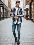 Pánská černobílá kostkovaná flanelová košile FashionStreet DX2675 XL