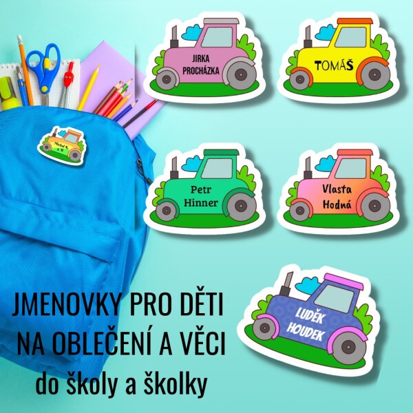 Jmenovka pro děti do školy a školky TRAKTOR 35x26mm (12ks)