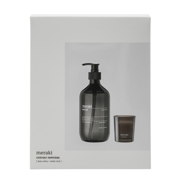 Meraki Dárková sada Deep Valley / Amber Dust – tekuté mýdlo + svíčka, hnědá barva, sklo, plast