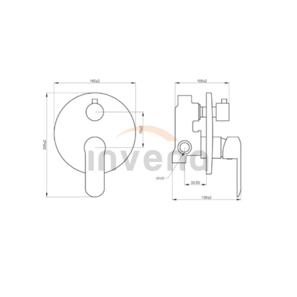 INVENA - 2-cestná nástěnná baterie SIROS, round, černá BP-90-4O2-A