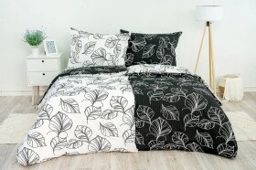 Stanex Ložní povlečení krepové Listy černo-bílé (LS144) ROZMĚR: 140x220 cm + polštář (90x70 cm)