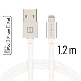 Swissten 71524203 USB 2.0 typ A na Lightning, USB 2.0, zástrčka A - zástrčka Lightning, MFi, opletený, 1,2m, stříbrný