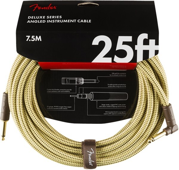 Fender Deluxe Series 25' Instrument Cable Tweed Angled