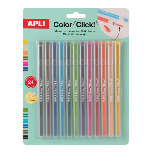 APLI náhradní tuhy pro stiskací pastelky - Color Click, 2 × 12 ks, blistr, mix barev