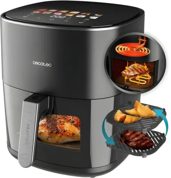 Cecotec CecofryGrill Duoheat 6500 černá / Horkovzdušná fritéza / 2200 W / 6,5 l / okénko / dvojitý ohřev (A01_EU01_100500)