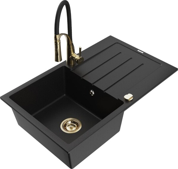 MEXEN - Bruno granitový dřez s odkapávačem včetně baterie Aster, černá 6513-77-73450-57-G
