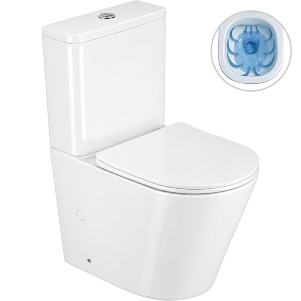 CERANO - WC kombi Carlito, Rimless - bezokrajové splachování + Slim/SoftClose sedátko - spodní/zadní odpad - bílá lesklá - 61x36,5 CER-417383
