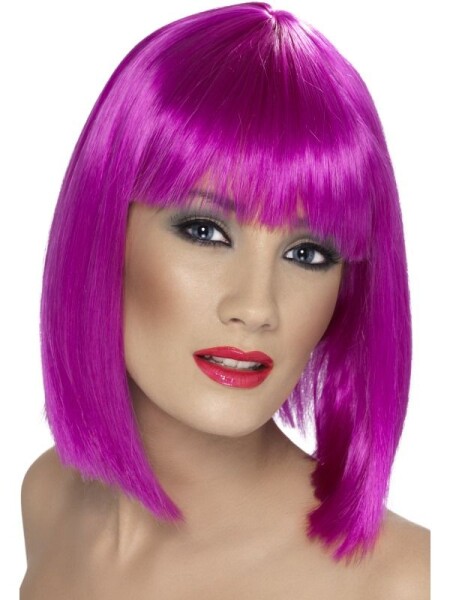 Neonově fialová krátká paruka Glam s ofinou Smiffys 42141