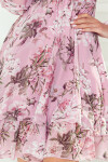 410-1 MONICA šifonové šaty s vázaným výstřihem - BRUCE PINK + KVĚTINY XL
