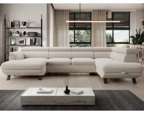 Sedací souprava Raven XL, krémová látka, tvar pravé U