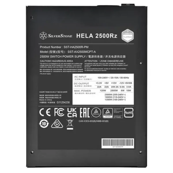 SilverStone HELA 2500Rz / Zdroj / ATX 3.1 / 2500W / Cybenetics Platinum / modulární (SST-HA2500R-PM)