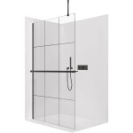 CERANO Sprchová zástěna Walk-in Onyx Top Round L/P - 8 mm - kulatá vzpěra + polička/držák na ručníky - černá matná, industriální sklo - 160x200 cm