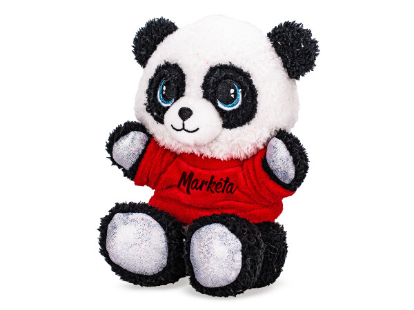 Plyšová panda sedící 17 cm v tričku s potiskem