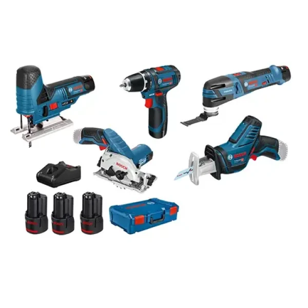 BOSCH 0615A0017C / Sada Aku nářadí: GSR 12V-15 + GST 12V-70 + GOP 12V-28 + GKS 12V-26 + GSA 12V-14 / 3x3.0 Ah+GAL 12V-20 (0615A0017C)
