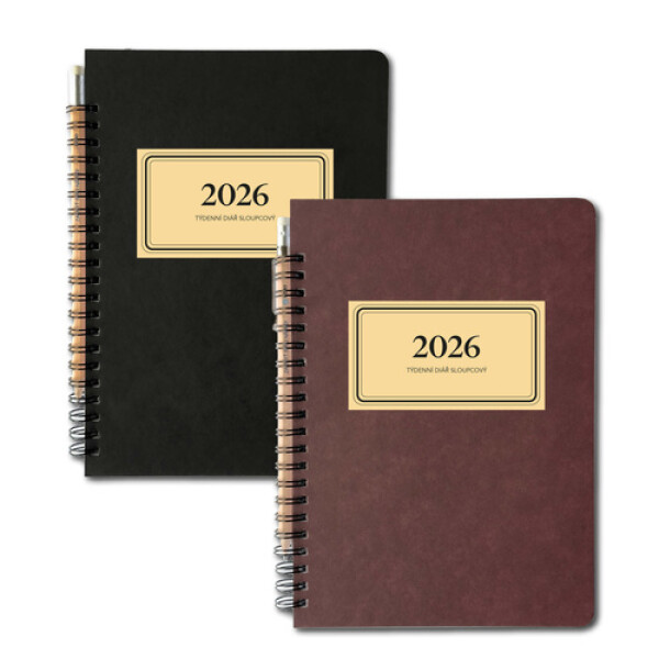 Diář 2026 týdenní s tužkou RETRO A5, sloupcový, vínový