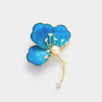 Brož ve tvaru květu orchideje s perlou a zirkony, Modrá
