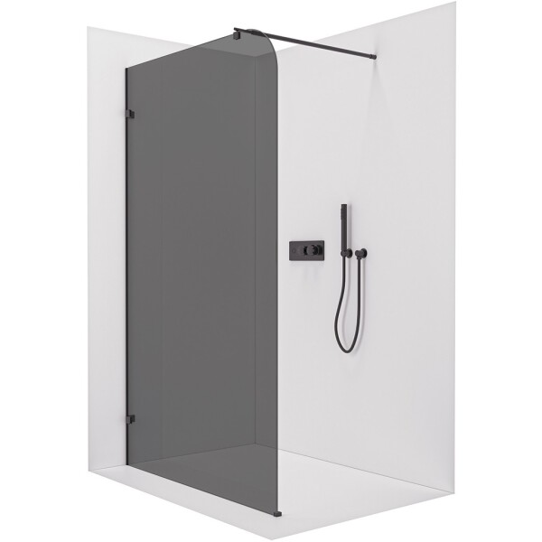 CERANO Sprchová zástěna Walk-in Orbis Round L/P - 8 mm - kulatá vzpěra - černá matná, grafitové sklo - 140x200 cm