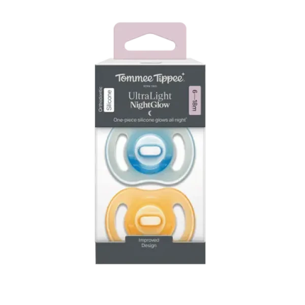 Tommee Tippee Ultra-light Night silikonový dudlík 0-6m 2ks oranžová a modrá (433805-T)