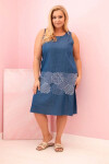 Dámské plus size šaty bez rukávů s ozdobným vzorem džínová UNI