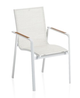 KETTLER DIAMOND stohovatelné, hliníkové křeslo s teakovými područkami - bílá / krémová