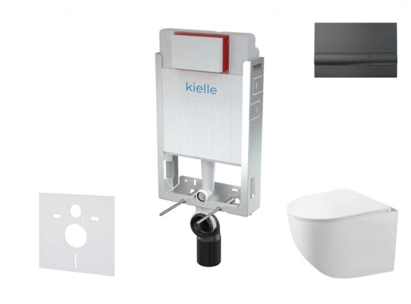 Kielle - Genesis Set předstěnové instalace, kompaktního klozetu Gaia, sedátka softclose a tlačítka Gemini I, lesklá černá 30505SZ60